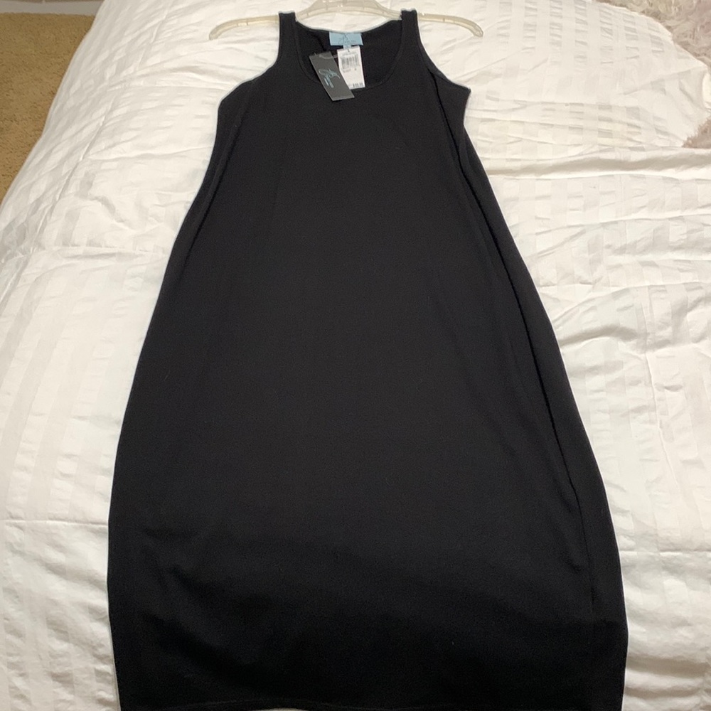 Black sleeveless long dress by Joan Vass